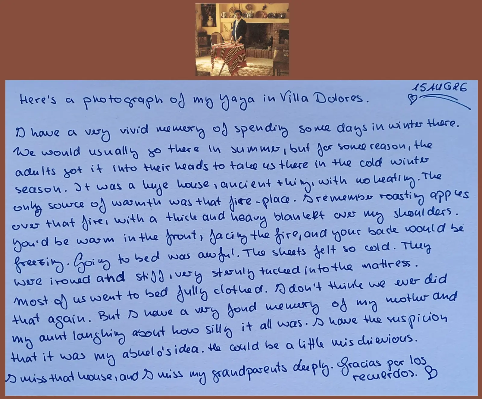 Villa Dolores, first handwritten page