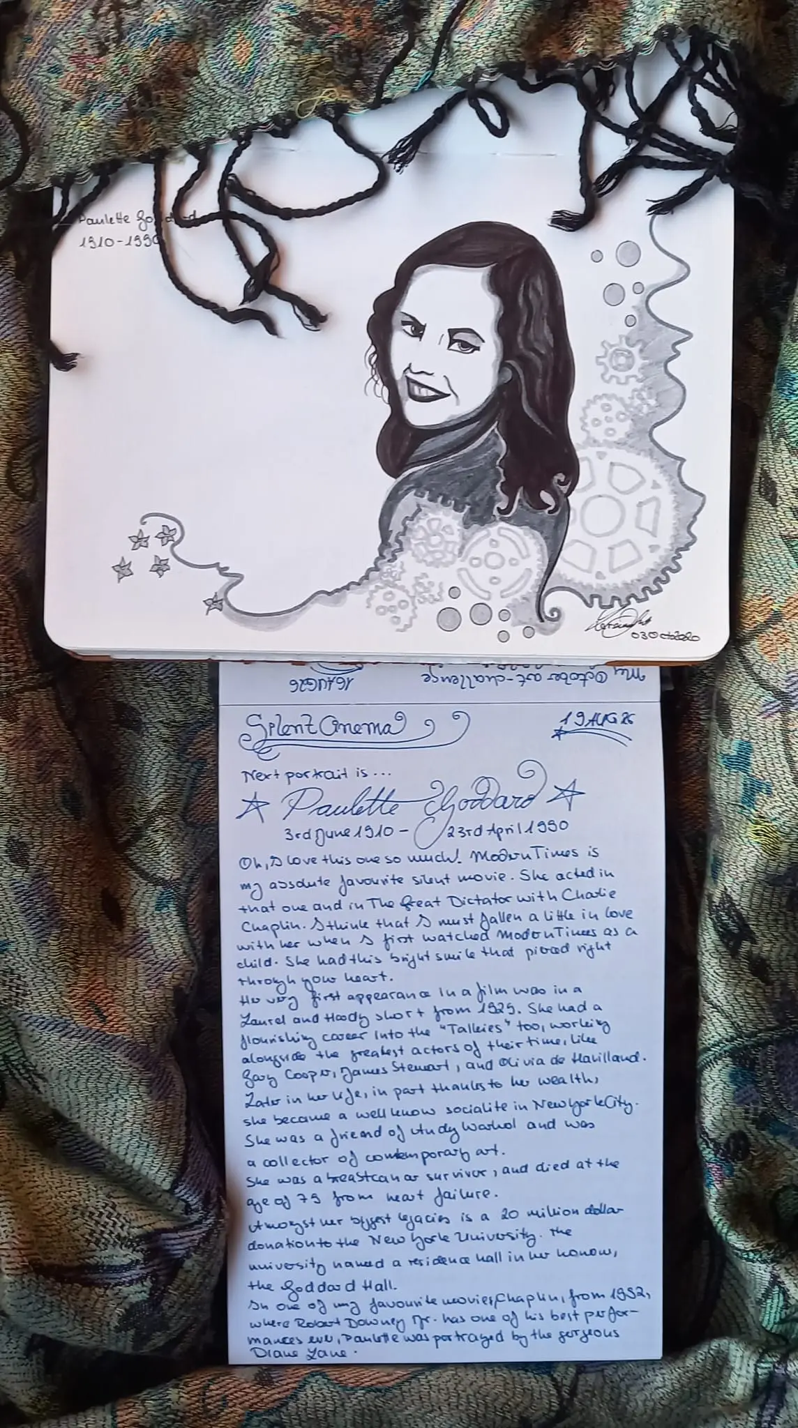 Paulette Goddard, first handwritten page