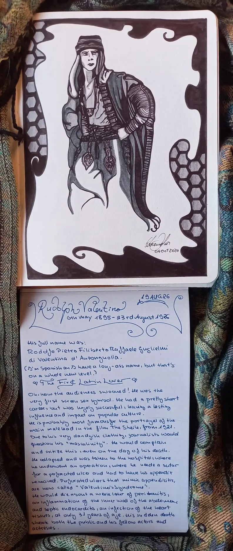 Rudolph Valentino, handwritten page 1