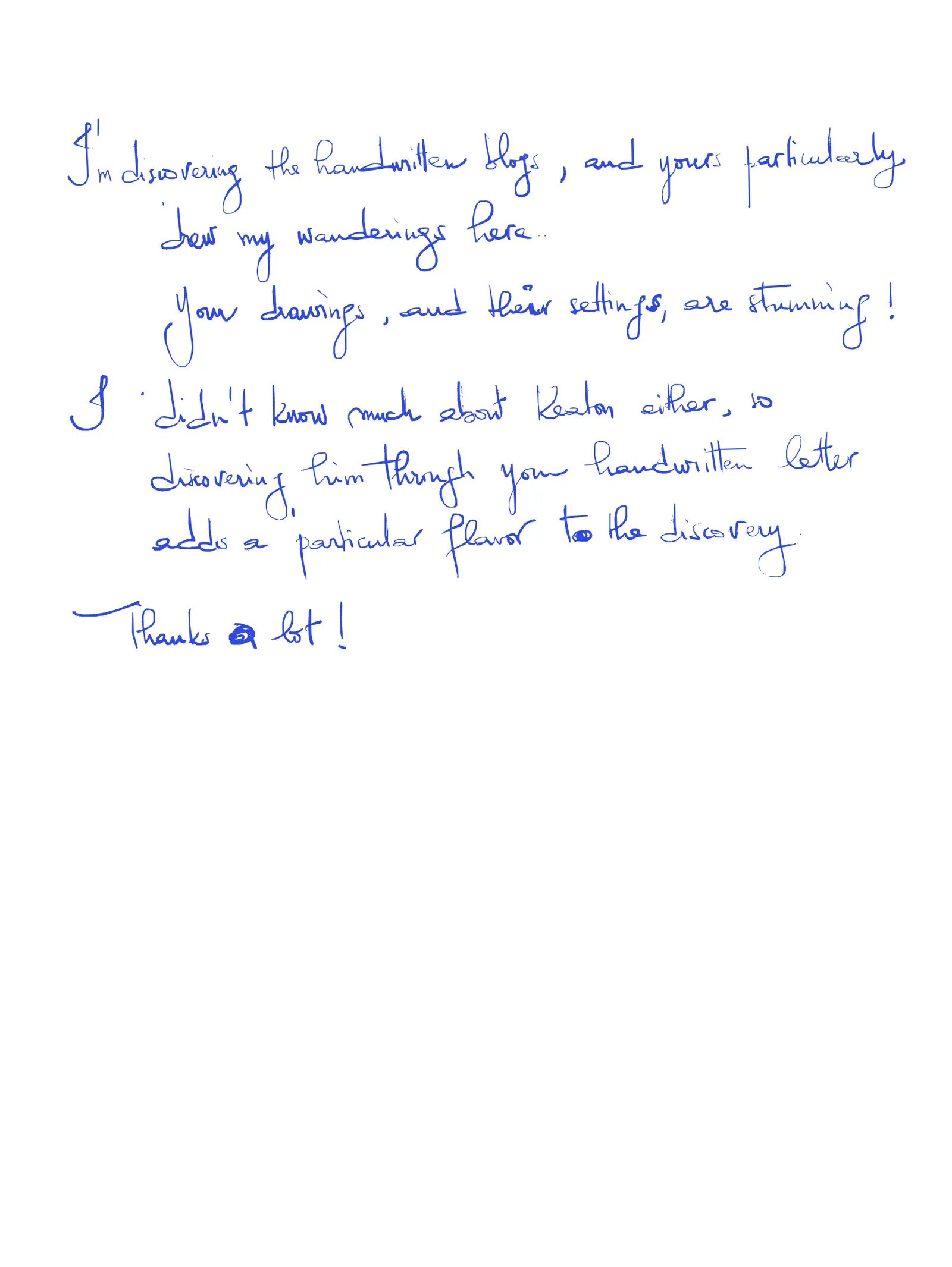 Handwritten comment on Buster Keaton, reply 1