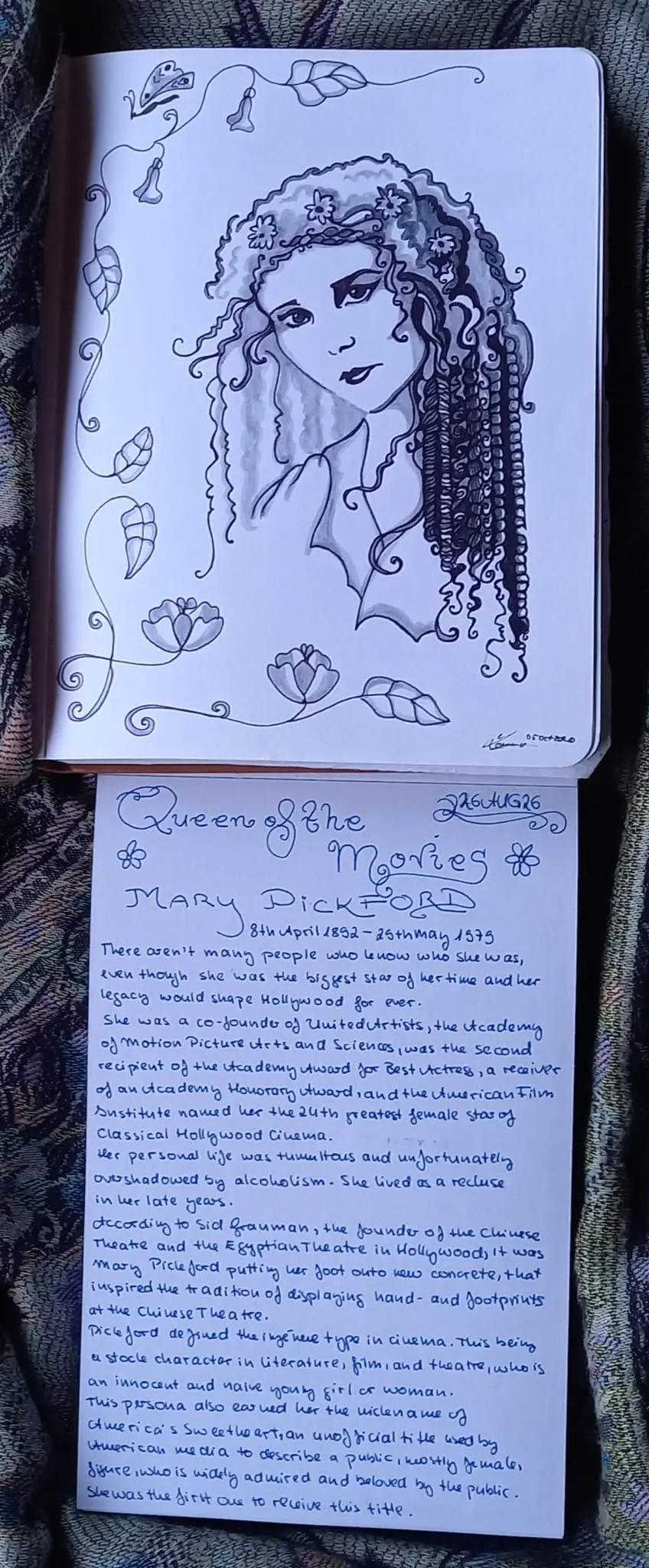 Mary Pickford, first handwritten page